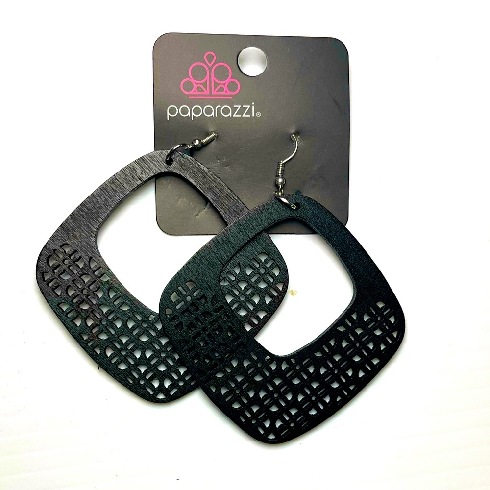 NWT Large Wooden Lazercut Earrings